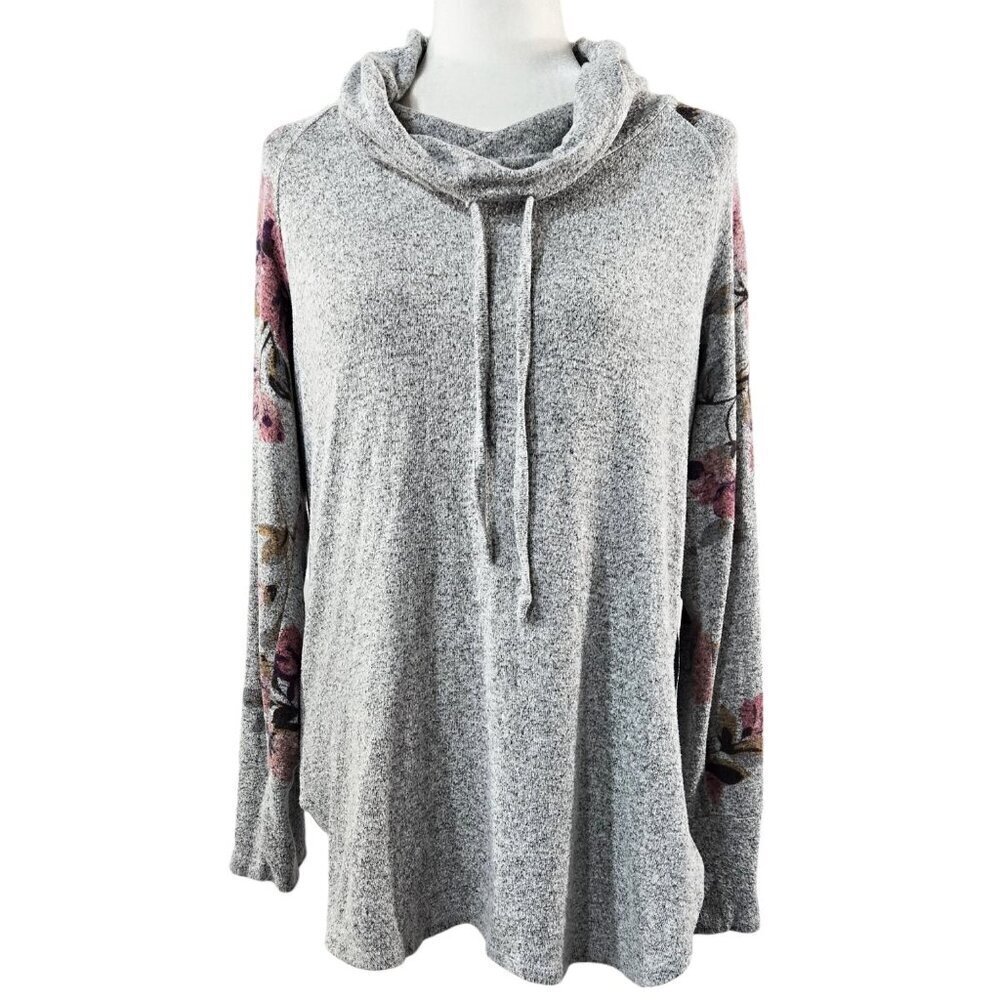 Market & Spruce Tarlio Heather Gray Brushed Cowl Neck Knit Top Soft Stitch Fix